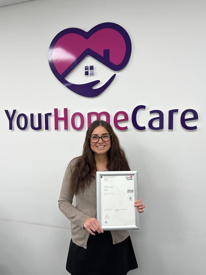 Aimee celebrating completing her Level 5 Diploma in Health and Social Care